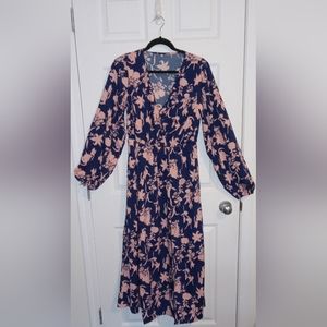 Allover Floral Print Bishop Sleeve Split Thigh Dress